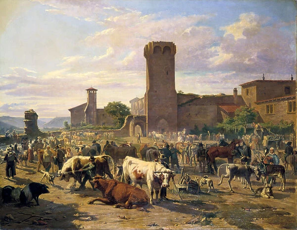 Livestock Market in L Arbresle, France, mid-late 19th century. Artist: JB Louis Guy