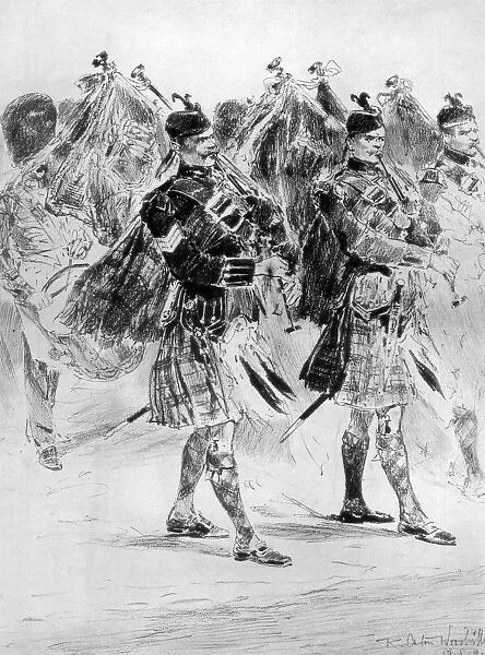 To the Wail of the Pipes, The Highland Soldiers Lament, 1910. Artist: Richard Caton Woodville II