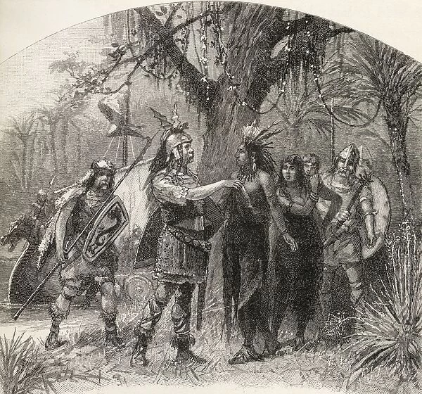 Landing Of Northmen. The Northmen, Inhabitants Of Norway And Sweden, Claim To Have Been The Discoverers Of America. From The Book A Brief History Of The United States Published By A. S. Barnes And Company Circa 1885