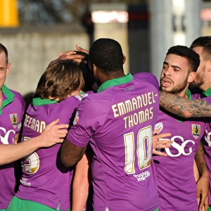 Bristol City Celebrates: Luke Ayling Scores the Winning Goal Against Crawley Town (07-03-2015)