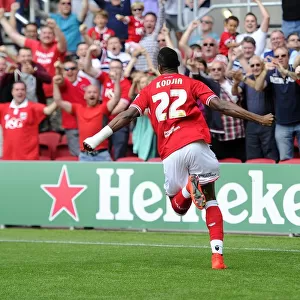 Thrilling Moment: Jonathan Kodjia's Euphoric Goal Celebration for Bristol City against Brentford, Sky Bet Championship