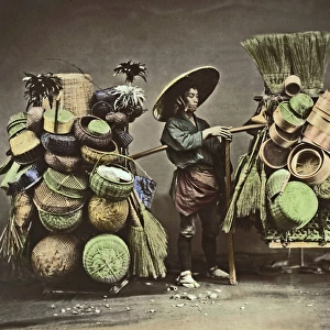Broom and basket vendor, Japan