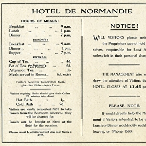 Information card, Hotel de Normandie