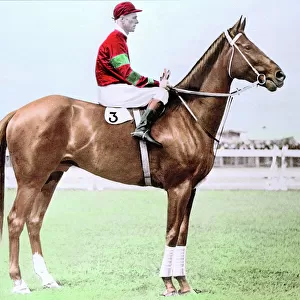 Jim Pike, Australian jockey, on his horse, Phar Lap