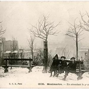 Snowballers in Montmartre, Paris, France