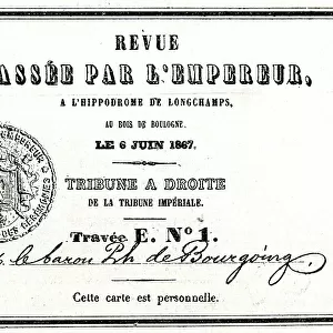 Ticket for Longchamps Hippodrome, 6 June 1867