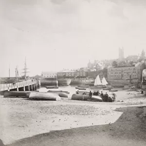 Vintage 19th century photograph: boats and waterfront at Penzance, Cornwall