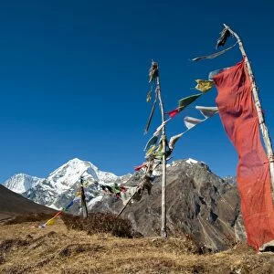 Prayers flags on the Lasa-Gasa trekking route, Thimpu District, Bhutan, Asia