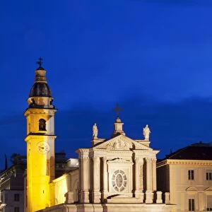 San Carlo Church at dusk, Turin, Piedmont, Italy, Europe