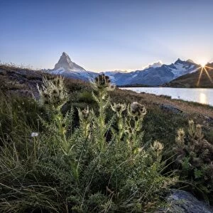 Sunset at Lake Stellisee with the Matterhorn in the background, Zermatt, Canton of Valais