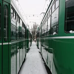 Swiss trams at BVB Basel depot, Switzerland