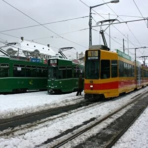Swiss trams at BVB Basel depot, Switzerland