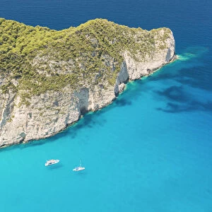 Elevated view of the cliffs of Navagio beach, also known as Shipwreck Beach, Zakynthos