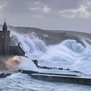 Porthleven during Storm Eunice on 18th February 2022, Cornwall, England, UK