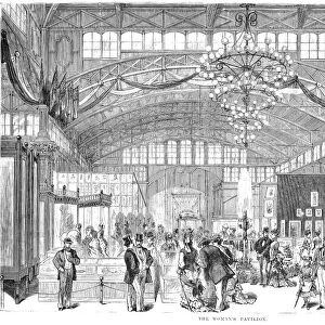 CENTENNIAL FAIR, 1876. The Womens Pavilion at the 1876 Centennial Fair in Philadelphia, Pennsylvania. Contemporary American wood engraving