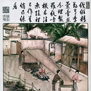 CHINA: SILK MANUFACTURE. Chinese women reeling silk. Chinese print, 1689