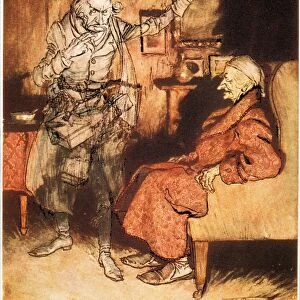 DICKENS: A CHRISTMAS CAROL. Marleys Ghost appears to Scrooge: illustration by Arthur Rackham for Charles Dickens A Christmas Carol