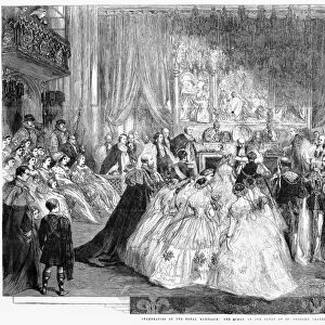 EDWARD VII (1840-1910). King of England, 1910-1910. The wedding of Albert Edward, Prince of Wales (the future King Edward VII) and Princess Alexandra of Denmark at St. Geoorges Chapel, Windsor Castle, 10 March 1863. Wood engraving from a contemporary English newspaper