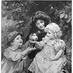 ELSLEY: CHICKS, 1897. Chicks. Line engraving, 1899, after the painting by Arthur John Elsley