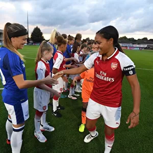 Arsenal's Alex Scott Shakes Hands with Everton's Simone Magill Before Pre-Season Friendly