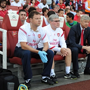 Arsene Wenger with Assistants Pat Rice and Colin Lewin during Arsenal's Emirates Cup Match against Boca Juniors (2011-12)