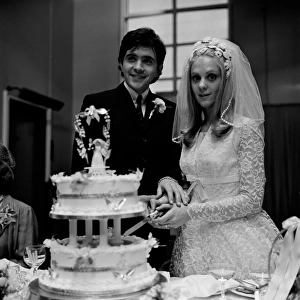 Jim and Jeanette cut the wedding cake