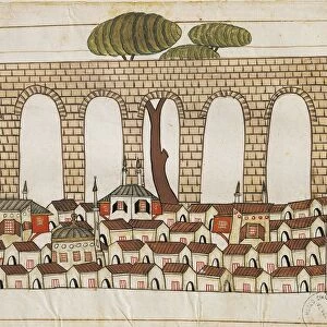 Algeria, Sidi-Fredji, Roman aqueduct in Sidi-Fredji gorge From Vivant Denons album, 1798
