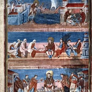 Bible of Charles the Bald (823-877). Life of St Jerome. Top: leaves Rome for Jerusalem