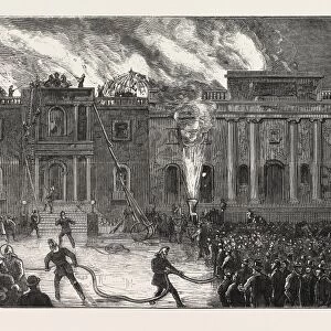 Destruction of the County Hall, Nottingham, by Fire, Engraving 1876, Uk, Britain