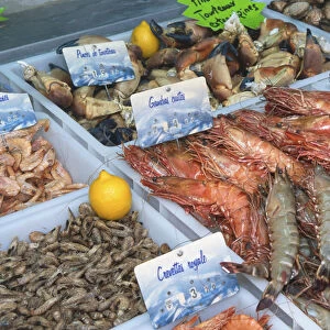 France, Normandy, Trouville, street markets, fresh seafood on market stall