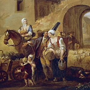 France, Valenciennes, Four moments in the day, the morning, peasants leaving the farm