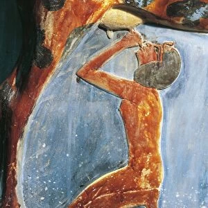 Hathor as a cow breastfeeding Amenhotep II as a young man, from Deir-el-Bahari, detail