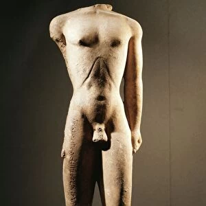 Italy, Sicily, Megara Hyblaea, Statue representing a Kouros (male youth)