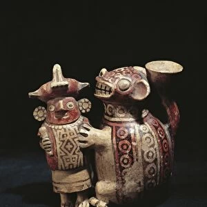 Pre-Columbian civilizations, Peru, Recuay culture, ceramic vase decorated with animals in relief, from Alley of Huaylas