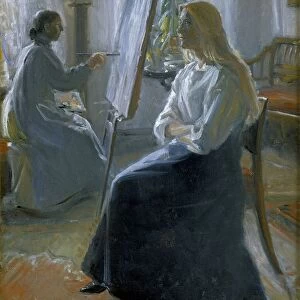 In the Studio, Anna Ancher, the Artists Wife Painting. Michael Ancher