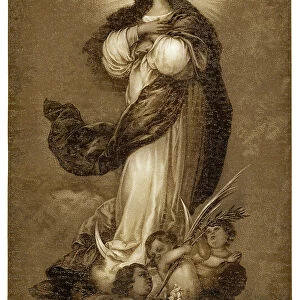 Old chromolithograph illustration of Madonna by Bartolome Esteban Murillo