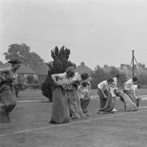 Wallingraph Sports in Eltham, Kent. Girls get ready for the sack race