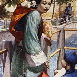 China: Girl and baby (colour litho)