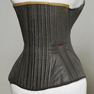 Corset (view F), 1840-50 (cotton, metal, leather & satin)