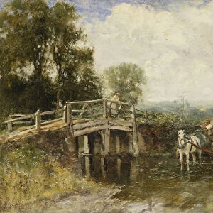 At the Crossing, (oil on canvas)