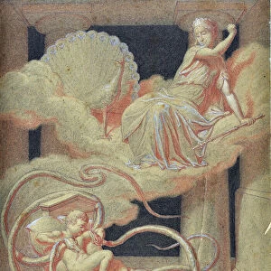Hercules child killing the snakes sent by Hera to kill him in his cradle (drawing)