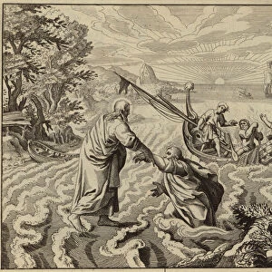 Jesus Christ walking on the Sea of Galilee (engraving)