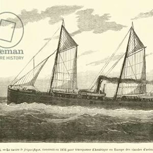 Le navire le frigorifique, construit en 1876 pour transporter d Amerique en Europe des viandes... (engraving)
