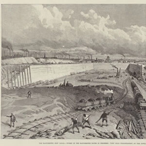 The Manchester Ship Canal, Works of the Manchester Docks in Progress, View near Throstlenest, on the Irwell (engraving)