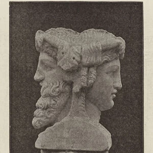 Piece of Sculpture, probably intended to represent the God Janus (b / w photo)