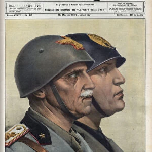 Profiles of King Vittorio Emanuele (Victor Emmanuel) III and Duce Benito Mussolini