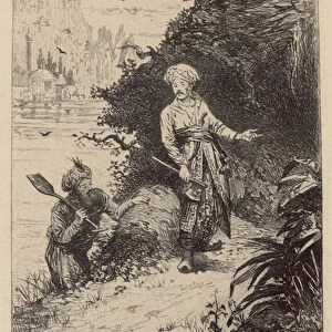 Rasselas discovers the means of escape (etching)