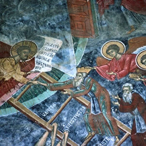Righteous received, detail of the Ladder of Heaven painting, north wall of the church, c