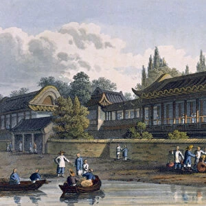 Summer Palace of the Emperor, opposite the City of Tien-Sing, 1817 (coloured engraving)