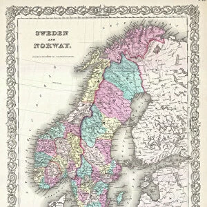 1855, Colton Map of Scandinavia, Norway, Sweden, Finland, topography, cartography